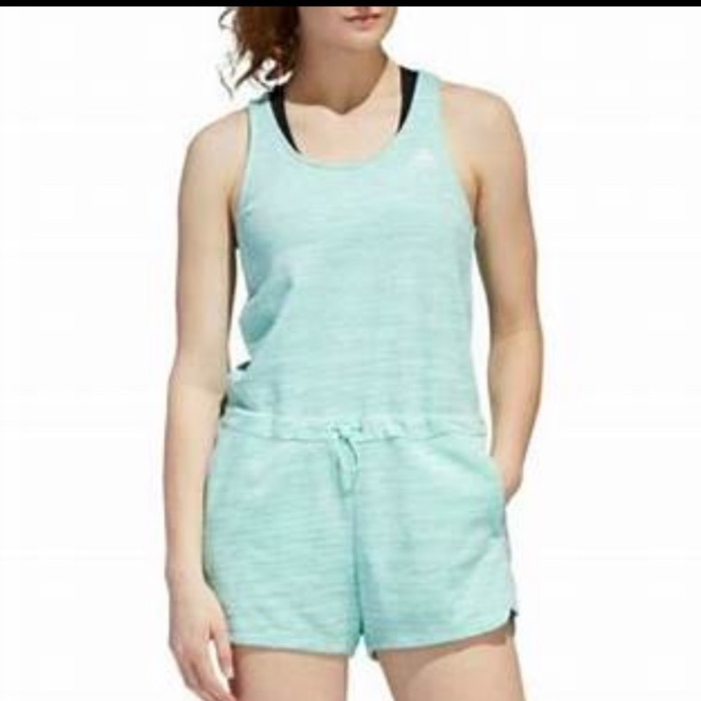 New Adidas Athletic Romper Playwear Activewear Mint Green W/ Stripes Youth L(14)